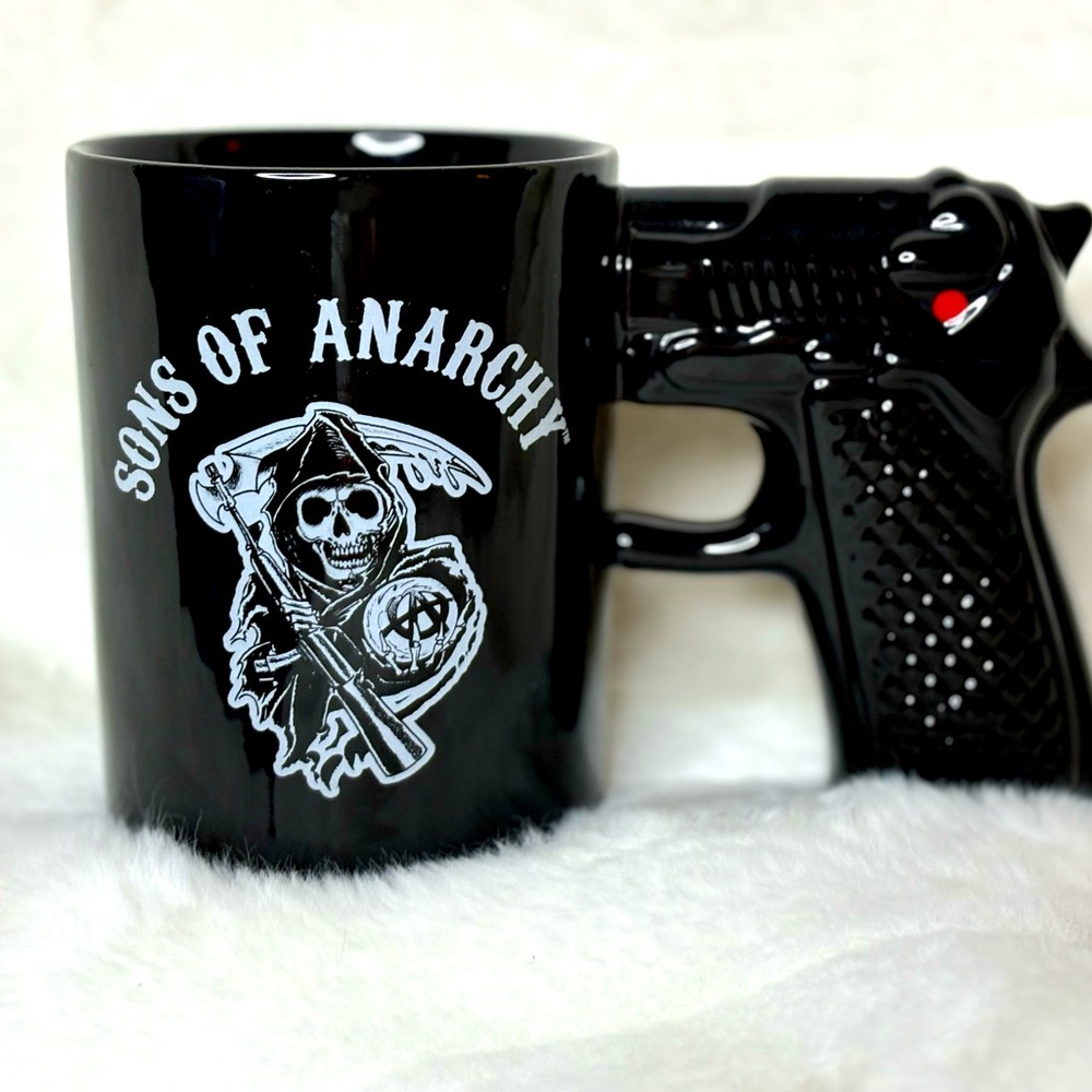Sons of Anarchy mug w/ Gun handle, Grim Reaper, Black, NWOT